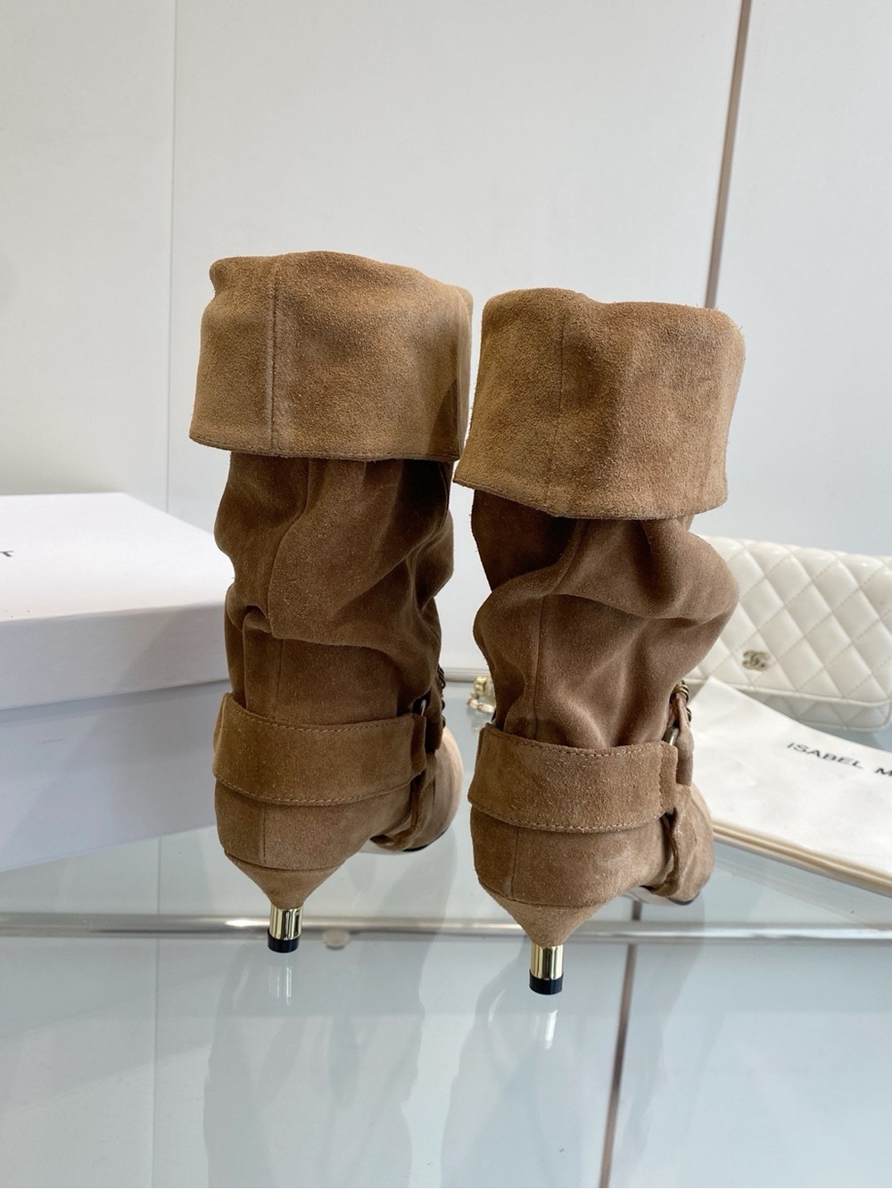 Isabel Marant Tan Suede Slouchy Ankle Booties with Chain Detail - Picture 7 of 8